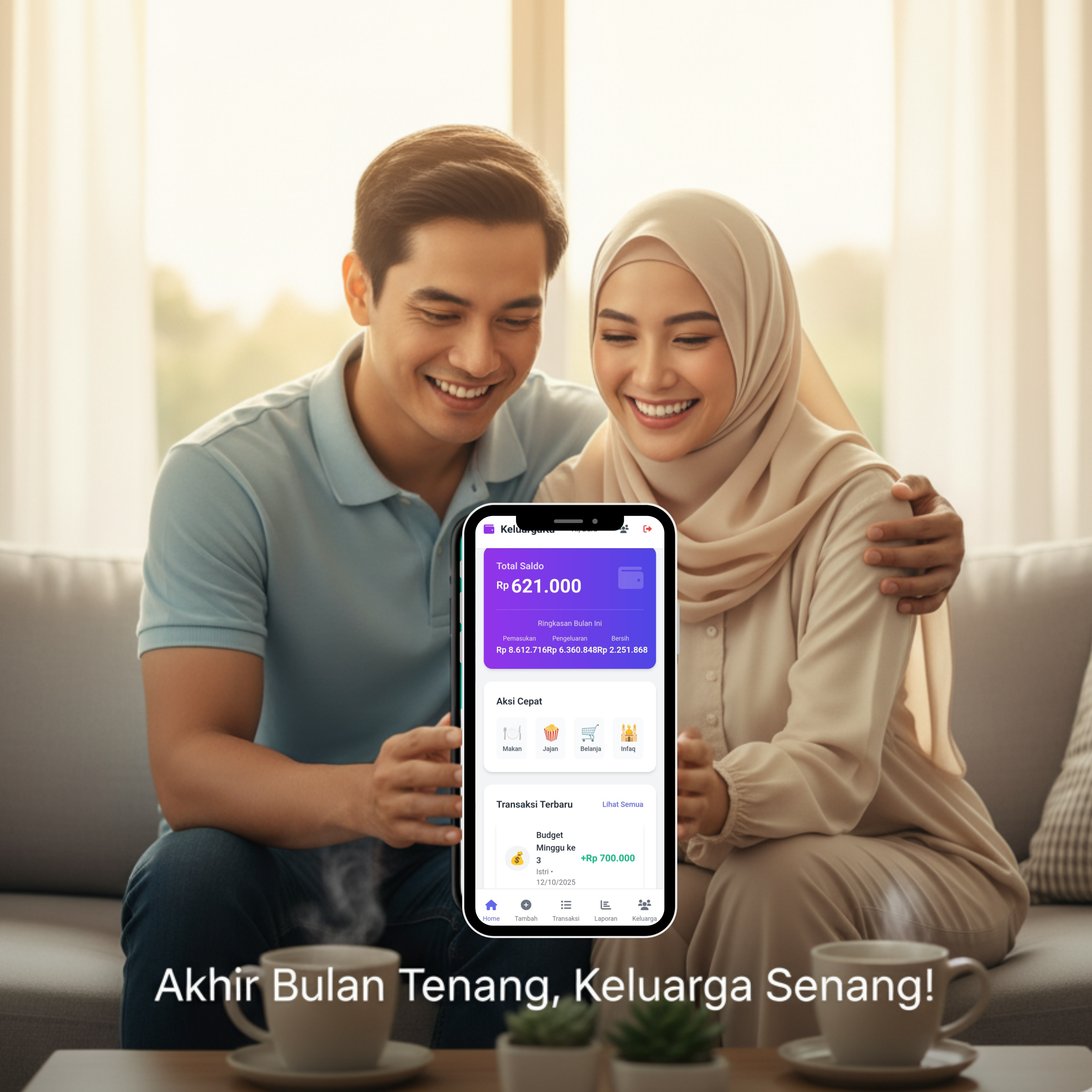 Pasangan bahagia merencanakan keuangan keluarga